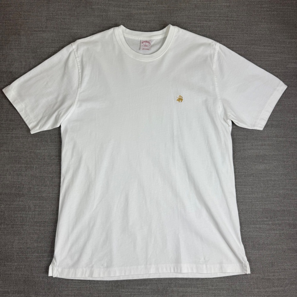 Brooks Brothers Mens White Cotton Crewneck T-Shirt Gold Fleece Logo Large NWOT